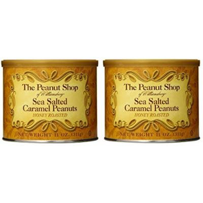 The Peanut Shop of Williamsburg Honey Roasted Sea Salted Caramel Peanuts - 11 Oz. Tin (Pack of 2)