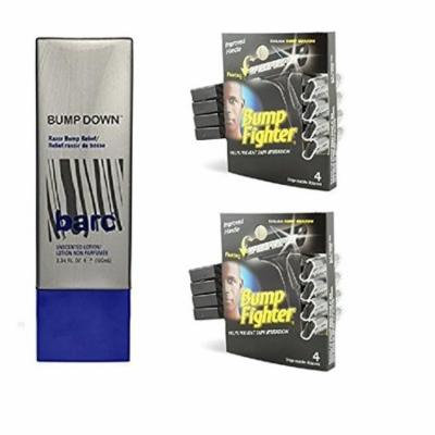 Barc Bump Down Razor Bump Relief, Alcohol-Free, Unscented Lotion, 3.34 Oz + Bump Fighter for Men Disposable Razors 4 Ct (Pack of 2)