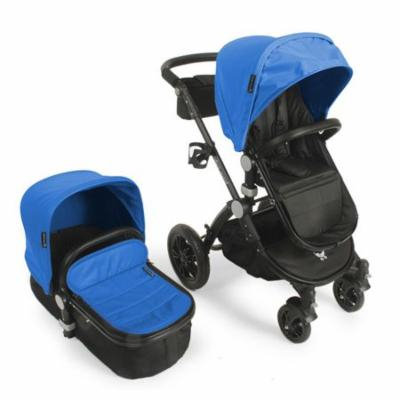 Babyroues letour avant luxe stroller w/bassinet black frame blue leatherette