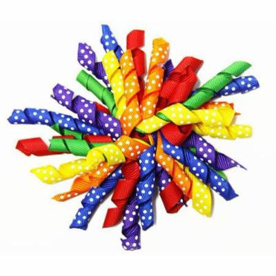 Wholesale Princess Primary Colors Rainbow Polka Dots Curly Ribbon Korker Hair Clip