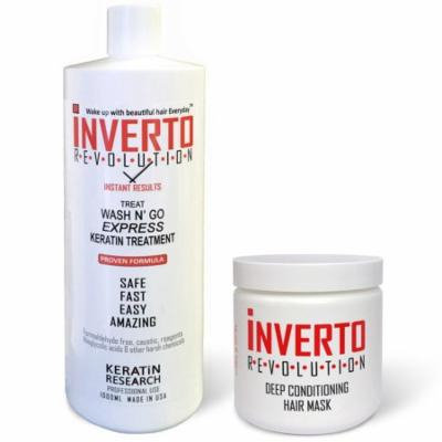 Keratin Research Inverto Revolution Treat Wash N' Go Brazilian Blowout Keratin Hair Treatment with Inverto Formaldehyde Free ,1000 Ml Includes 5 Masks of 4oz each no harsh chemicals