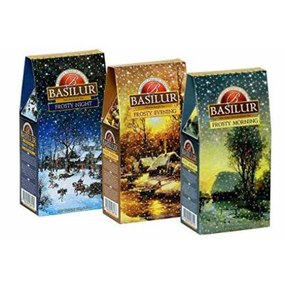 Basilur, Frosty Winter Collection, Morning, Evening, & Night Three Box Set, 100% Pure Ceylon Black Loose Tea, 100g or 3.5 oz per box (Pack of 3)