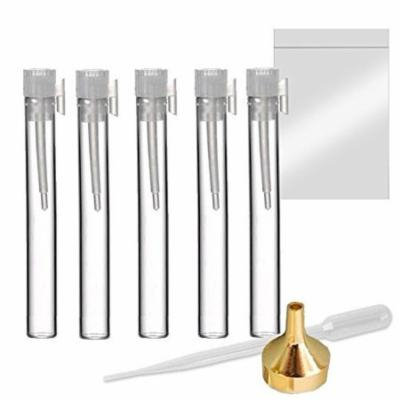Grand Parfums Long 1.5ml Large Empty Glass Perfume/Cologne Vials /w Zip Lock Bags and Metal Funnel 1/4 Dram 1/32 oz (Set of 50)