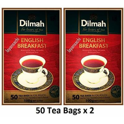 Dilmah English Breakfast Tea 50 Tea Bags 100g (3.52 Oz) (Pack of 2)