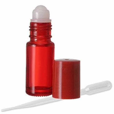 Grand Parfums 6 Pack - Empty Glass Bottles - Refillable Color Roll On for Fragrance Essential Oil - 1 Dram - Red Color