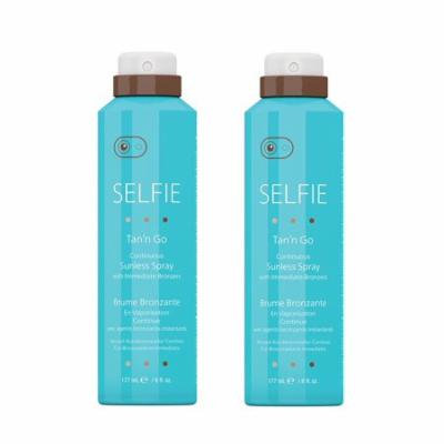 Selfie Tan'n Go Continuous Sunless Spray with Immediate Bronzers, Medium Tan, 6 Oz (Pack of 2)