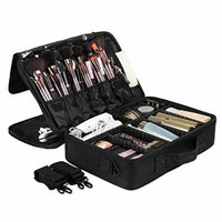 SONGMICS Portable Makeup Train Case 3 Layer Cosmetic Travel Storage Organizer Bag with Dividers and Brush Pockets Black UMUC15B