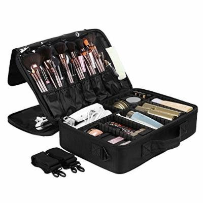 SONGMICS Portable Makeup Train Case 3 Layer Cosmetic Travel Storage Organizer Bag with Dividers and Brush Pockets Black UMUC15B