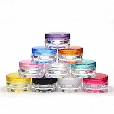 10 Grand Parfums 3g gram Colored Caps on Clear Jars, 3mL Empty Cosmetic Jars Lip blam, Lip Gloss, Clear with Colorful Lids