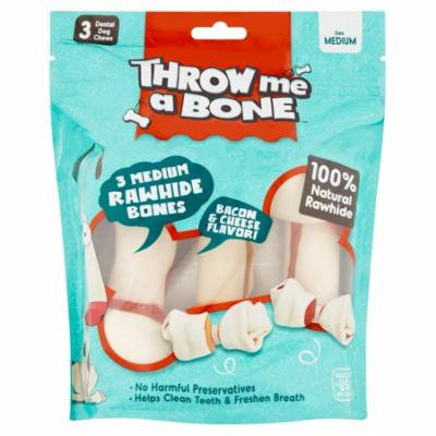 Throw Me A Bone Bacon and Cheese Flavor Medium Rawhide Bones, 3 count