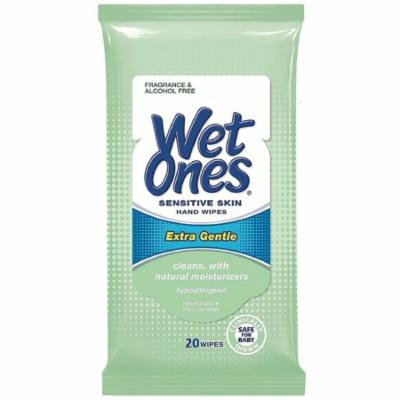 WET ONES Sensitive Skin Hand Wipes, Extra Gentle Unscented 20 ea (Pack of 2)