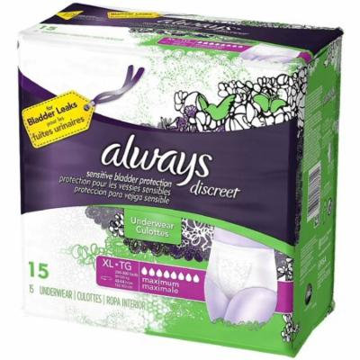 Always Discreet Maximum Absorbency Underwear, Extra Large 15 ea (Pack of 3)