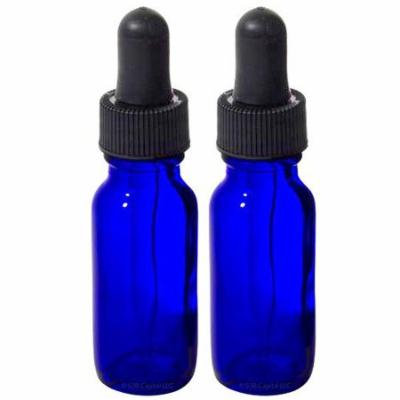 Cobalt Blue Glass Boston Round Dropper Bottle - 0.5 oz (2 Pack)