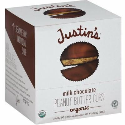 Justin's Organic Peanut Butter Cups, Milk Chocolate 1.4 oz, 12 count (Pack of 2)