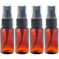 Amber 1 oz Boston Round PET (BPA Free) with Black Fine Mist Sprayer (4 Pack) + Labels