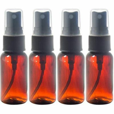 Amber 1 oz Boston Round PET (BPA Free) with Black Fine Mist Sprayer (4 Pack) + Labels