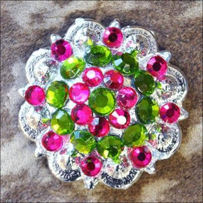 HILASON PERIDOT GREEN FUCHSIA CRYSTAL 1-1/4in BERRY CONCHO RHINESTONE TACK SADDLE