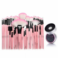 32pcs Pink Makeup Brushes Kit Set with Cosmetic Makeup Case Pouch Bag + Switch Duo Sponge Color Cleaner (2-in-1 Accessory Bundle) by Zodaca