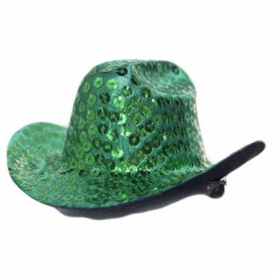 Mini Sequin Cowboy Hat Hair Clip (Green)