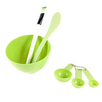 PIXNOR 4 in 1 DIY Facial Mask with Bowl Brush Stick Measuring Spoon - Green