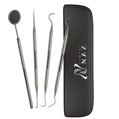 Simply Naz Stainless Steel Dental Tools Kit with Inspection Mirror, Sickle Scaler, Plaque Scraper, Pick and Tartar