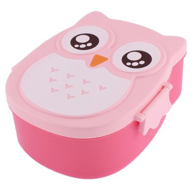 Cartoon Owl Shape Plastic Lunch Box Case Food Container Pink