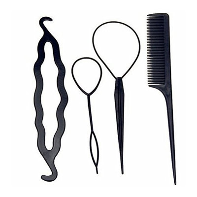 Pixnor 4Pcs Hair Styling Accessories Kit Set Bun Donut Maker Braid Tool Set Black