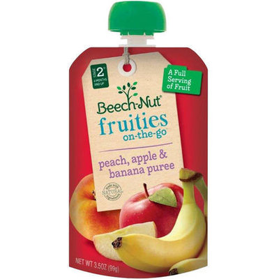 Beech-Nut Fruities on the Go Stage 2 Peach, Apple & Banana Puree Baby Food, 3.5 oz, (Pack of 12)