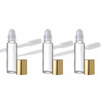 Grand Parfums (6) Roll on Aromatherapy Essential Oil Glass 10ml Roll-on Bottles with Gold Top .33 Oz