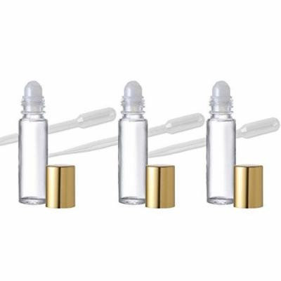 Grand Parfums (6) Roll on Aromatherapy Essential Oil Glass 10ml Roll-on Bottles with Gold Top .33 Oz