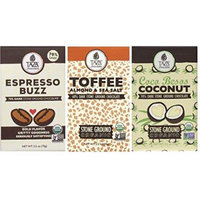 Taza Organic Non-GMO Stone Ground Dark Chocolate Bars 3 Flavor Variety Bundle: (1) Espresso Buzz, (1) Toffee Almond Sea Salt, and (1) Coco Besos Coconut, 2.5Oz. Ea.