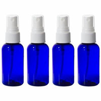 Cobalt Blue 2 oz Boston Round PET (BPA Free) with White Fine Mist Sprayer (4 Pack) + Labels