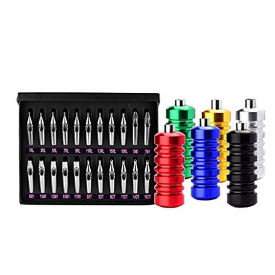 MonkeyJack 22Pcs/Box Stainless Steel Tattoo Tips Nozzles Set with 6Pcs Aluminum Ribbed Grips