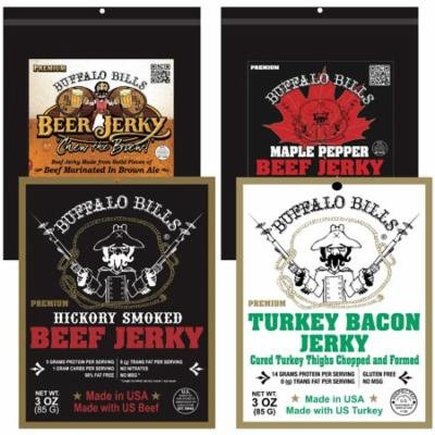 Buffalo Bills Premium 3oz Jerky Sampler 4-Pack (4 assorted packs of beef jerky & turkey bacon jerky)
