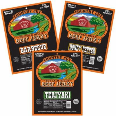 Buffalo Bills Country Cut 3oz Tangy & Sweet Beef Jerky Sampler 3-Pack (moist & tender beef jerky)