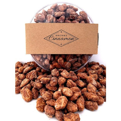 Cinnamon Almonds – 16 oz Gift Bin (Clear) Cinnamon Toffee Almonds – Gourmet Candied Nuts by Secret Cinnamon
