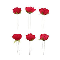Prettyia 6pcs Wedding Bridesmaid Decoration Bridal U Hair Pin Clip Fabric Flower Hairpin - Red