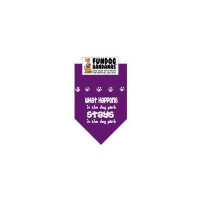 Fun Dog Bandana - What Happens in the Dog Park Stays in the Dog Park - One Size Fits Most for Med to Lg Dogs, purple pet scarf