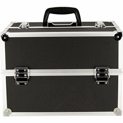 JustCase 4-Tiers Extendable Trays Professional Cosmetic Makeup Case, Black Dot