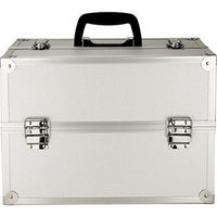 JustCase 4-Tiers Extendable Trays Professional Cosmetic Makeup Case, Silver Dot