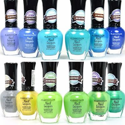 12 PCS KLEANCOLOR NAIL POLISH SCENTED COOL & JUNGLE LACQUER COLLECTION KNP20+21 + FREE EARRING