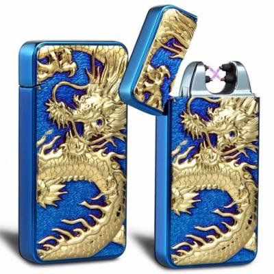 iMeshbean Blue Chinese Dragon Electric Dual Arc Flameless Rechargeable Windproof Lighter
