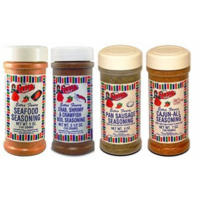 Bolner's Fiesta Cajun and Seafood Seasoning 4 Flavor Variety Bundle, (1) Each: Seafood Seasoning, Crab Shrimp & Crawfish Boil, Pan Sausage, Cajun-All Seasonng, 4-7 Oz. Ea.