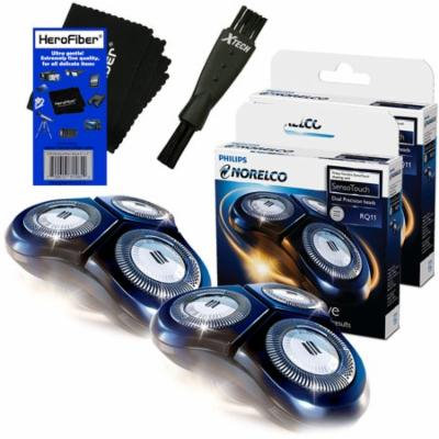 Philips Norelco RQ11 Replacement Heads (2 pack) for 6000 Series / SensoTouch 2D 1150X, 1160X, 1170X & 1180X Electric Shavers + Double Ended Shaver Brush + HeroFiber Ultra Gentle Cleaning Cloth
