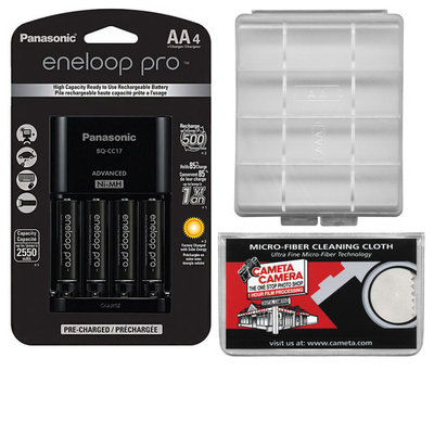 Panasonic eneloop Pro (4) AA 2550mAh Pre-Charged NiMH Rechargeable Batteries & Charger + Battery Case + Kit