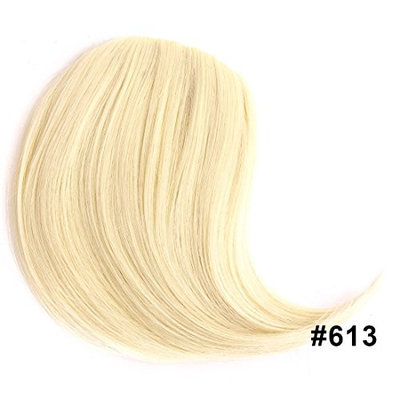 VELVEL Synthetic False Hair Bangs Side Swept Clip in Hair Bang Hair Extension Hair Piece (#613-Blonde)