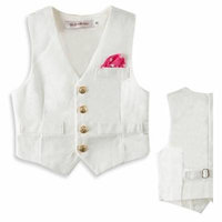 Stylesilove Baby Boy Faux Tie Gold Buttons Tuxedo Vest (3-4 Years, White)