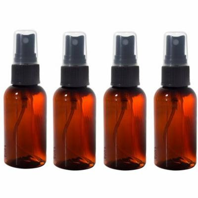 Amber 2 oz Boston Round PET (BPA Free) with Black Fine Mist Sprayer (4 Pack) + Labels