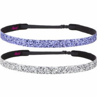 Hipsy 2pk Women's Adjustable NON SLIP Skinny Bling Glitter Headband Silver Duo Pack (Silver & Purple)