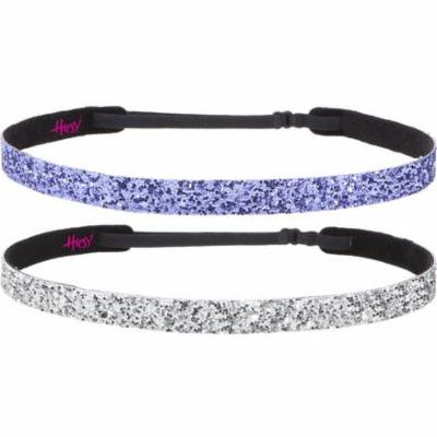 Hipsy 2pk Women's Adjustable NON SLIP Skinny Bling Glitter Headband Silver Duo Pack (Silver & Purple)